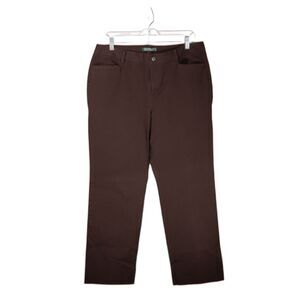 Ralph Lauren Womens Chino Pants Brown Straight Leg Stretch High Rise Trousers 12